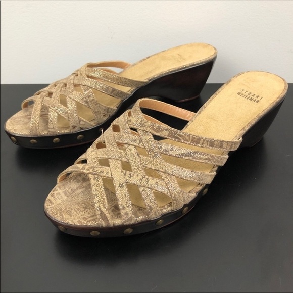 EUC Stuart Weitzman SS Wedge Mules Sandals Size 9M - Picture 1 of 10